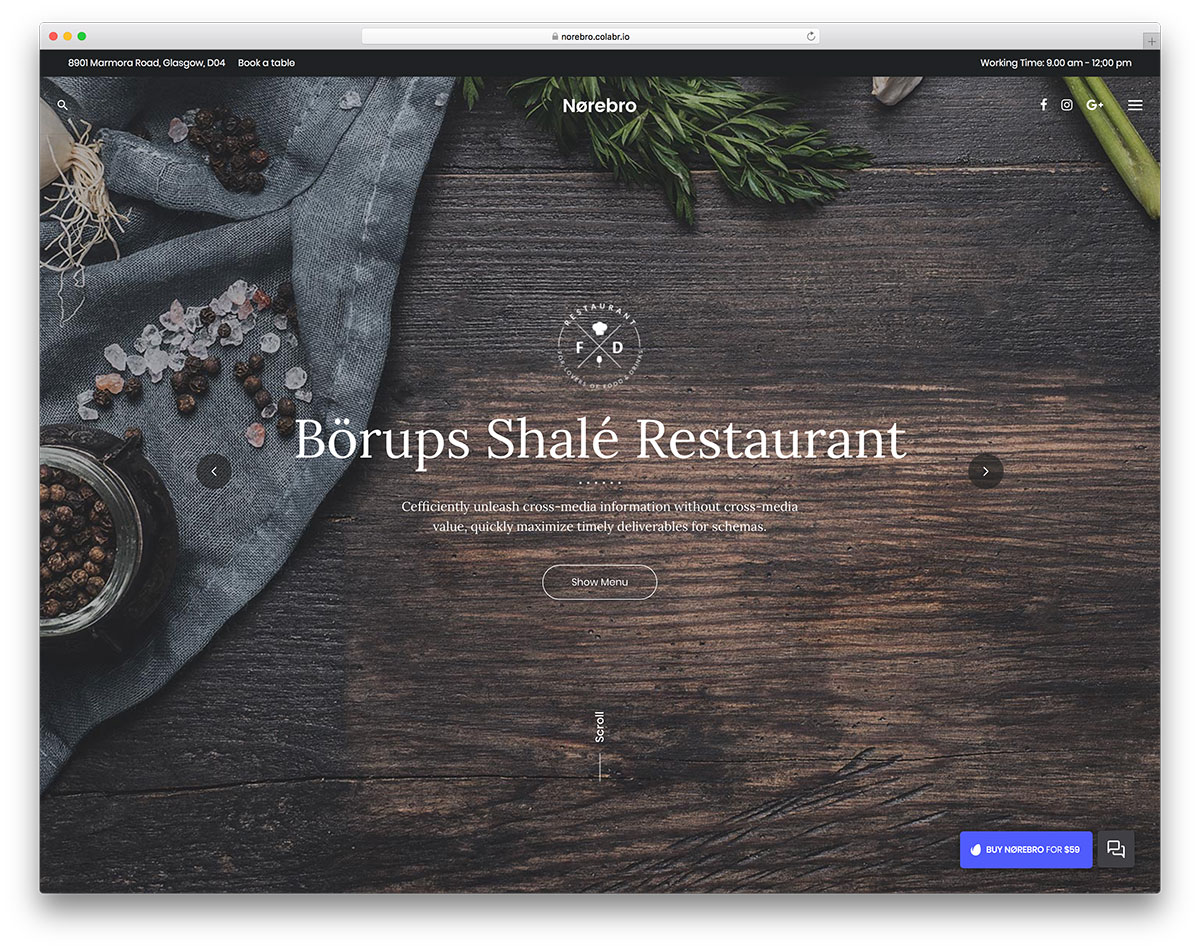 Tema WordPress restoran layar penuh