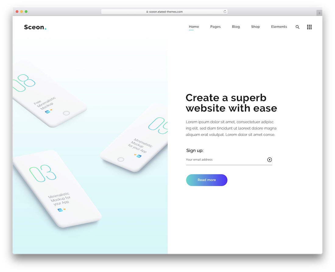 aplikasi sceon menampilkan tema wordpress
