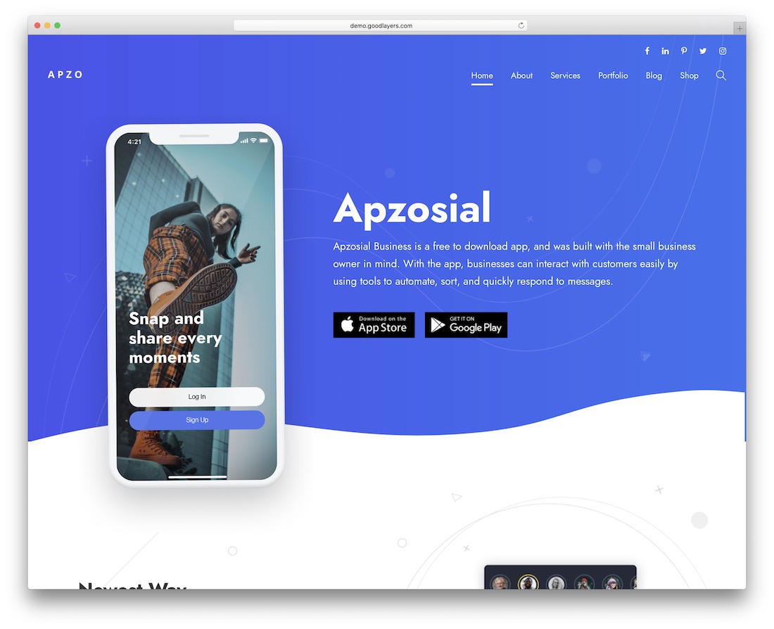 aplikasi apzo menampilkan tema wordpress