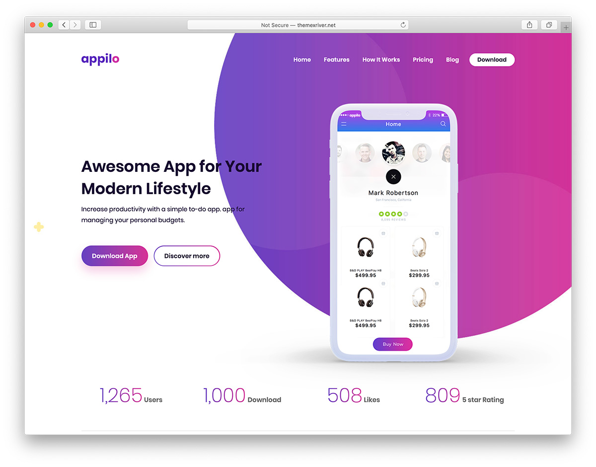 Appilio - tema situs web halaman arahan aplikasi