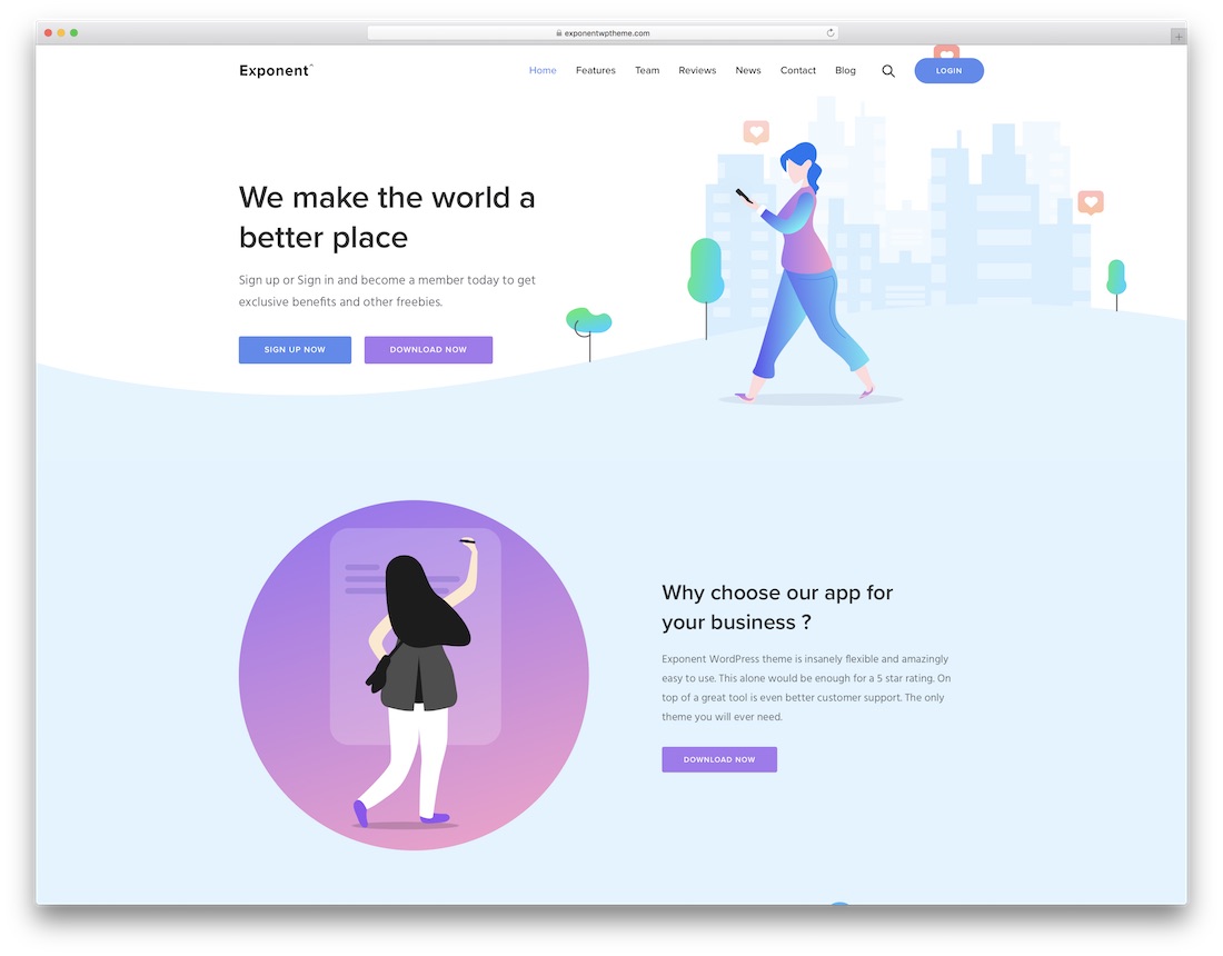 aplikasi eksponen menampilkan tema wordpress