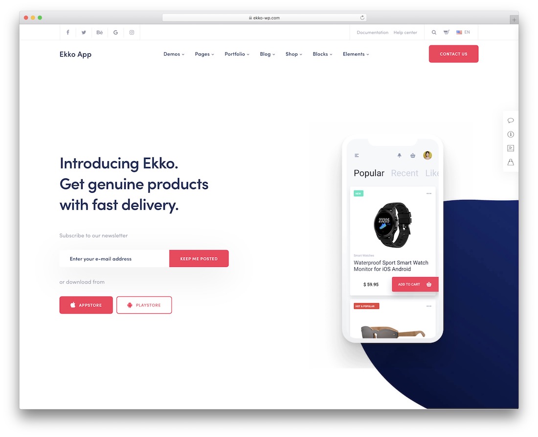 aplikasi ekko menampilkan tema wordpress