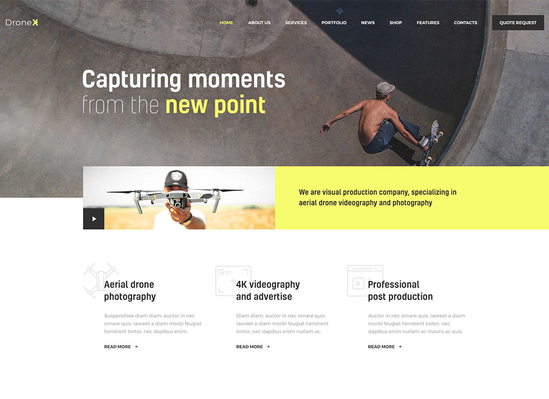 DroneX | Tema WordPress Fotografi & Videografi Udara