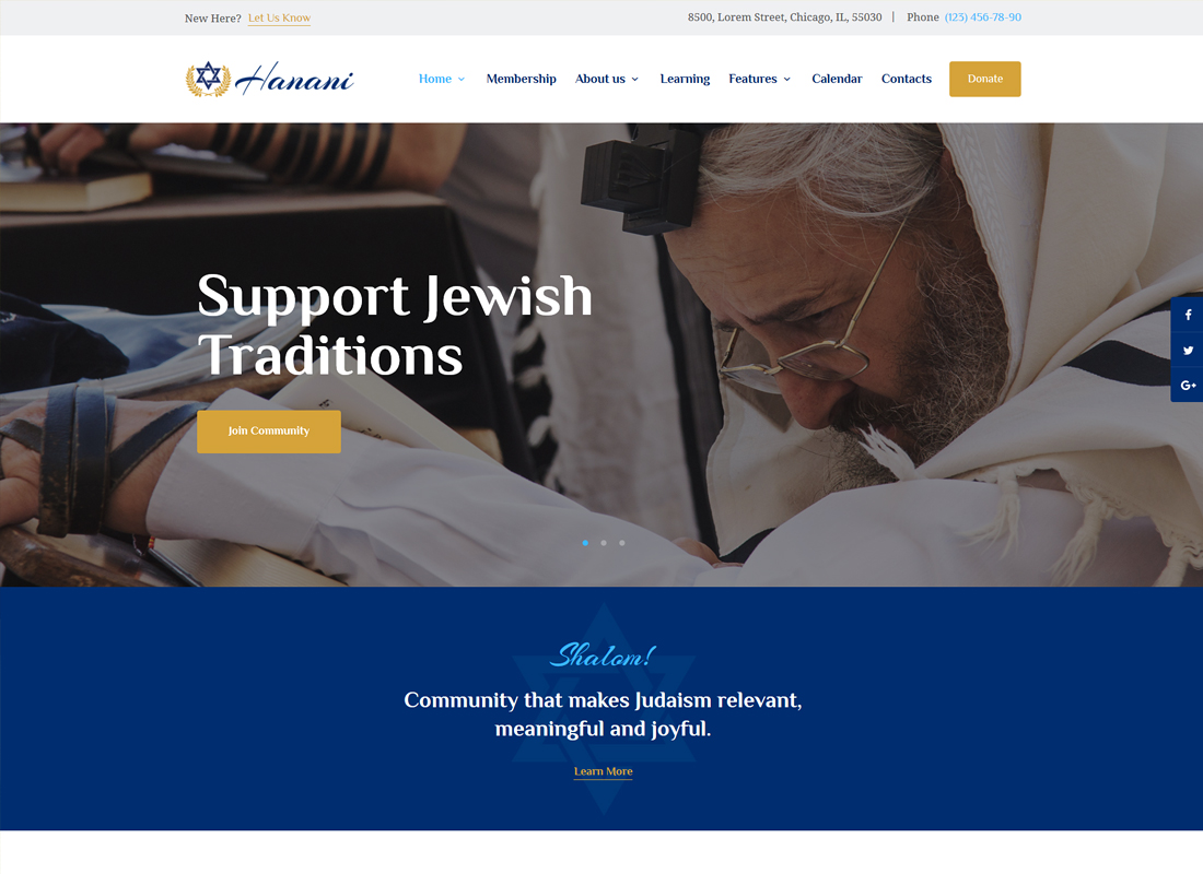 Hanani | Tema WordPress Komunitas & Sinagoga Yahudi