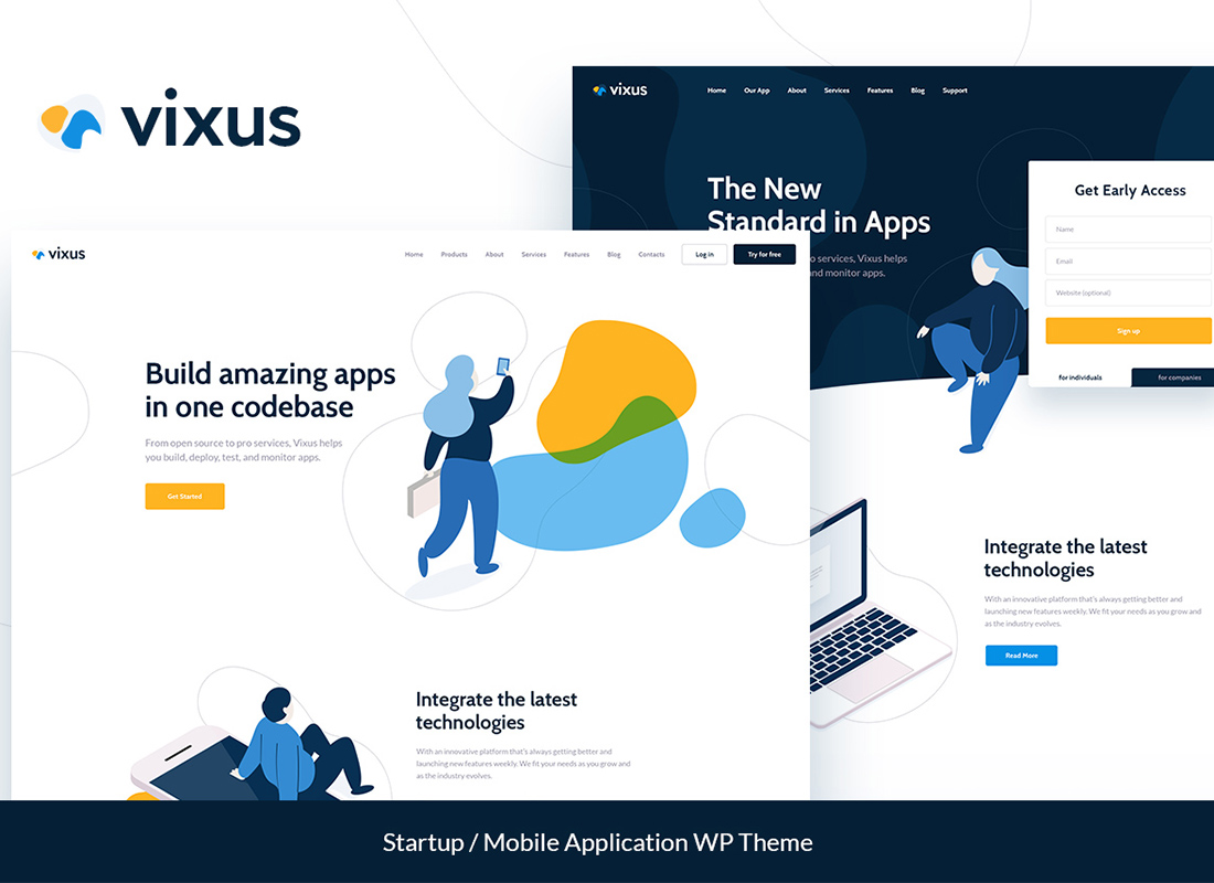 Vixus | Tema Halaman Landing WordPress Aplikasi Seluler & Startup