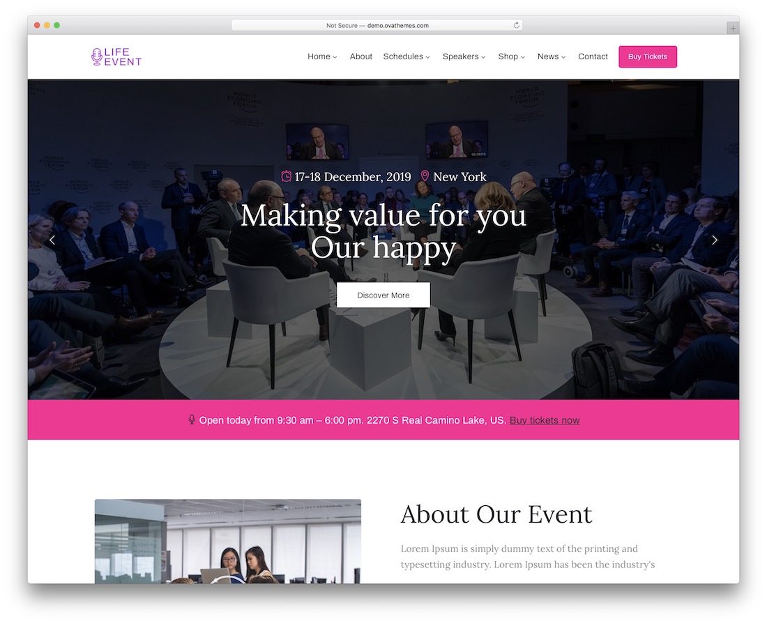 tema wordpress lifevent untuk konferensi dan acara