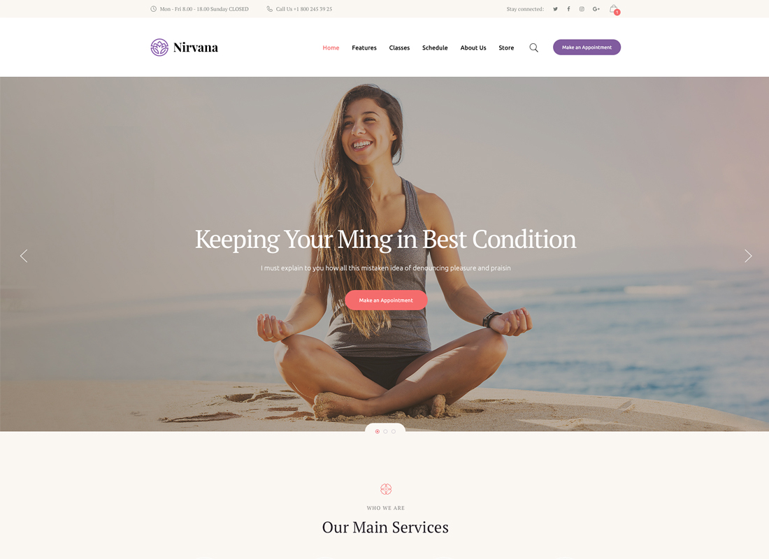 Nirwana | Tema WordPress Studio Yoga dan Klub Kebugaran