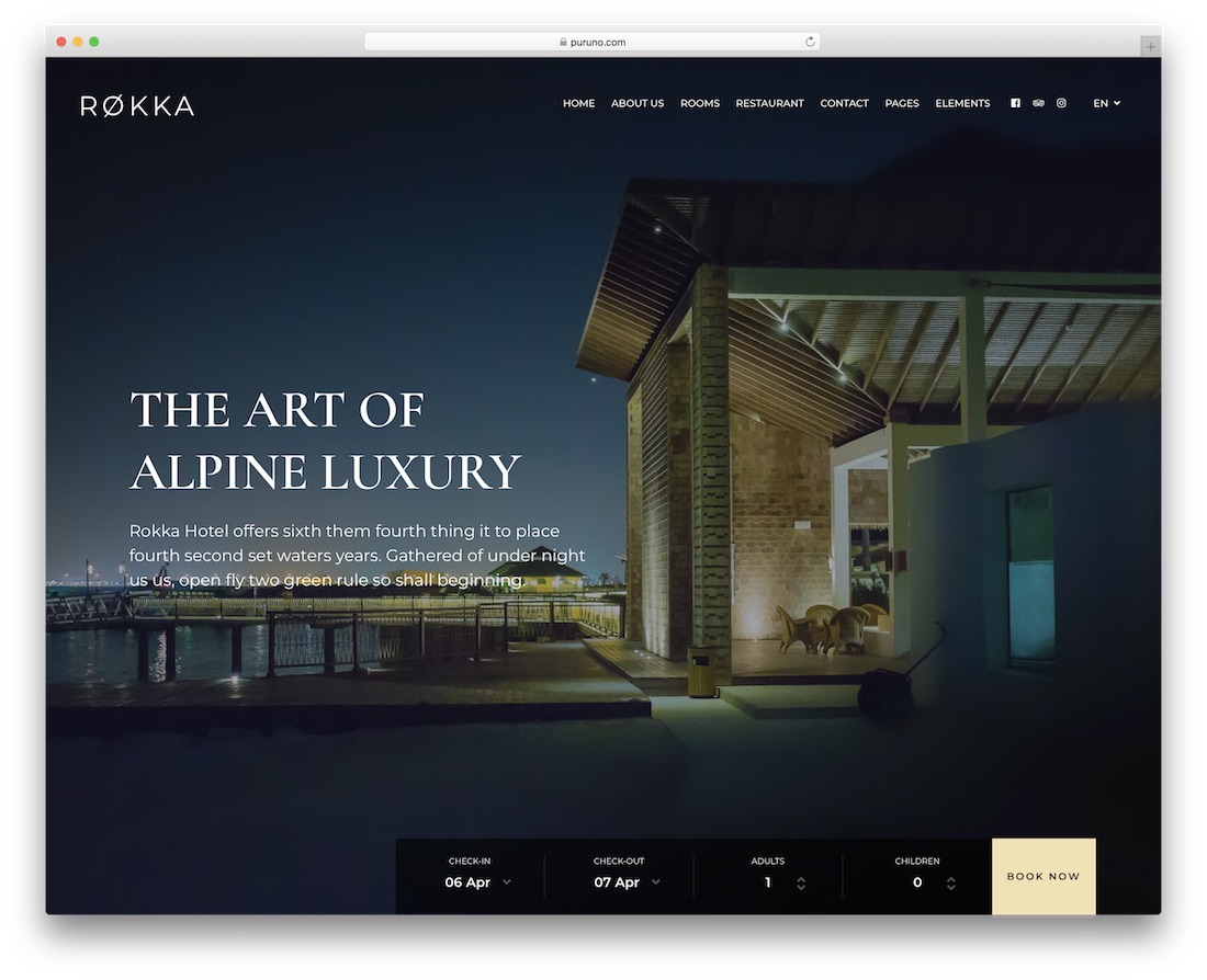 rokka hotel tema wordpress desain luar biasa