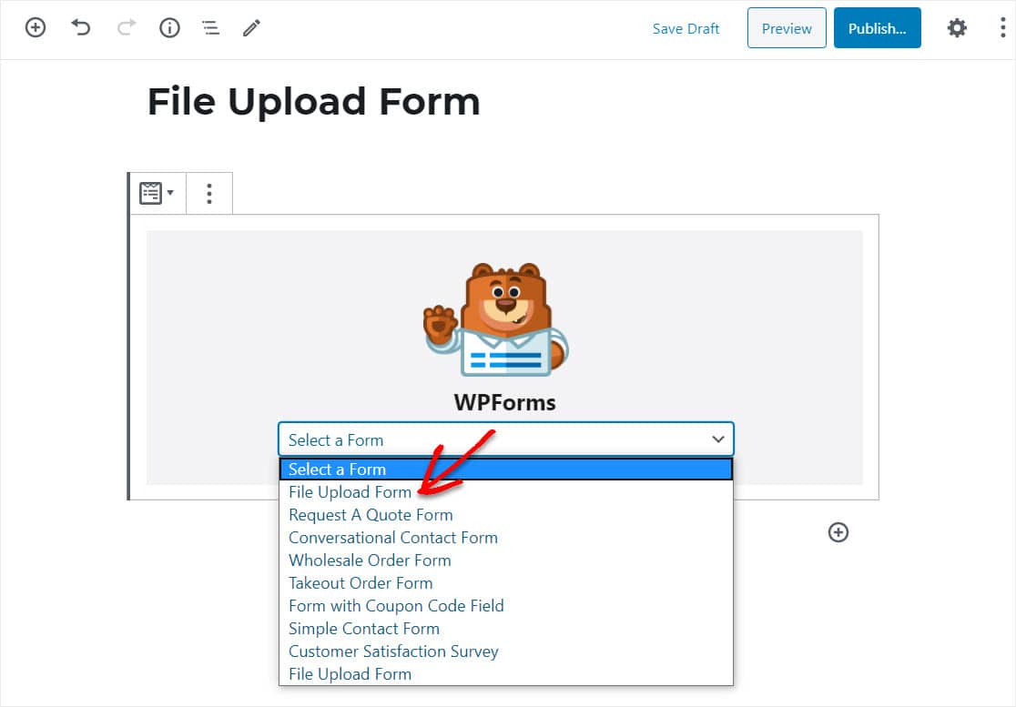 вставить форму загрузки файла на сайт WordPress