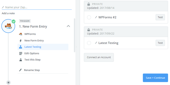 выберите учетную запись wpforms