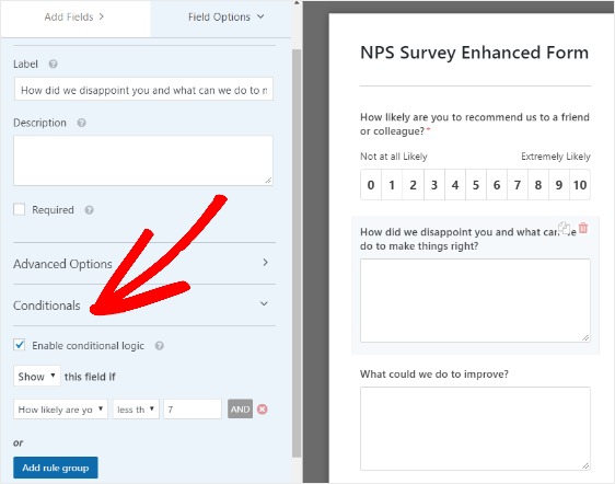 cómo crear un formulario de encuesta nps en WordPress con condicionales