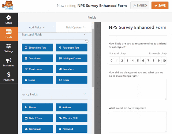 cómo crear un formulario de encuesta nps en una plantilla mejorada de WordPress