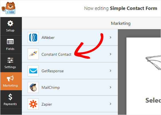 Scheda Marketing di WPForms