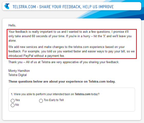 Exemplu de sondaj Telstra