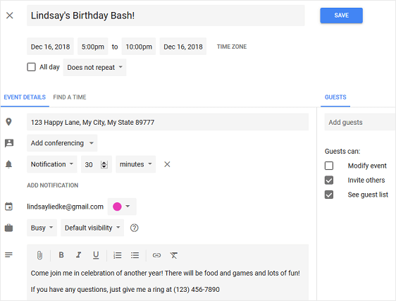 pembuatan acara di kalender google