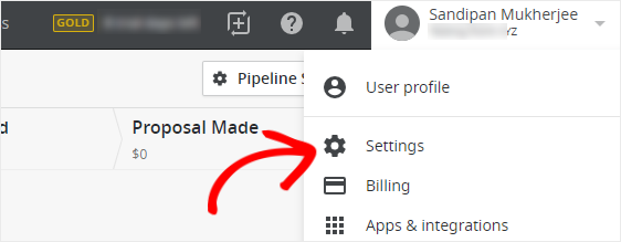 ตัวเลือกการตั้งค่าเว็บไซต์ของ Pipedrive wordpress