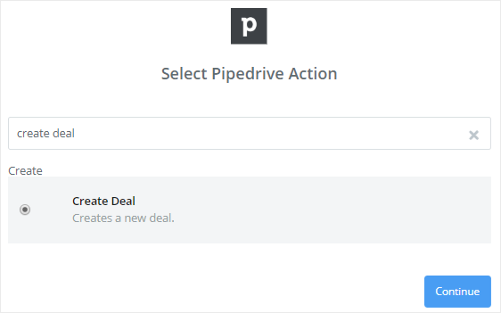 การดำเนินการ Pipedrive สร้างข้อตกลงใหม่