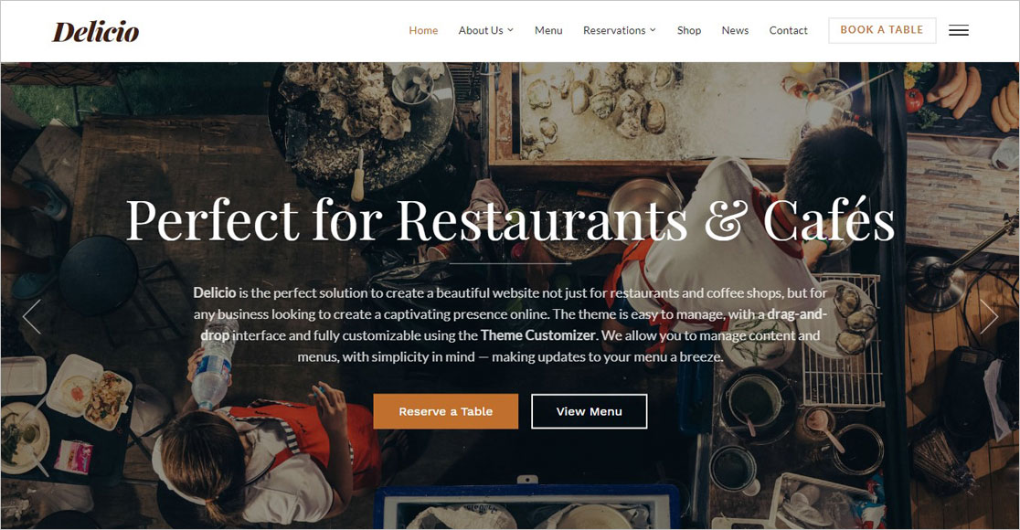 Delicio, os melhores temas de restaurante wordpress