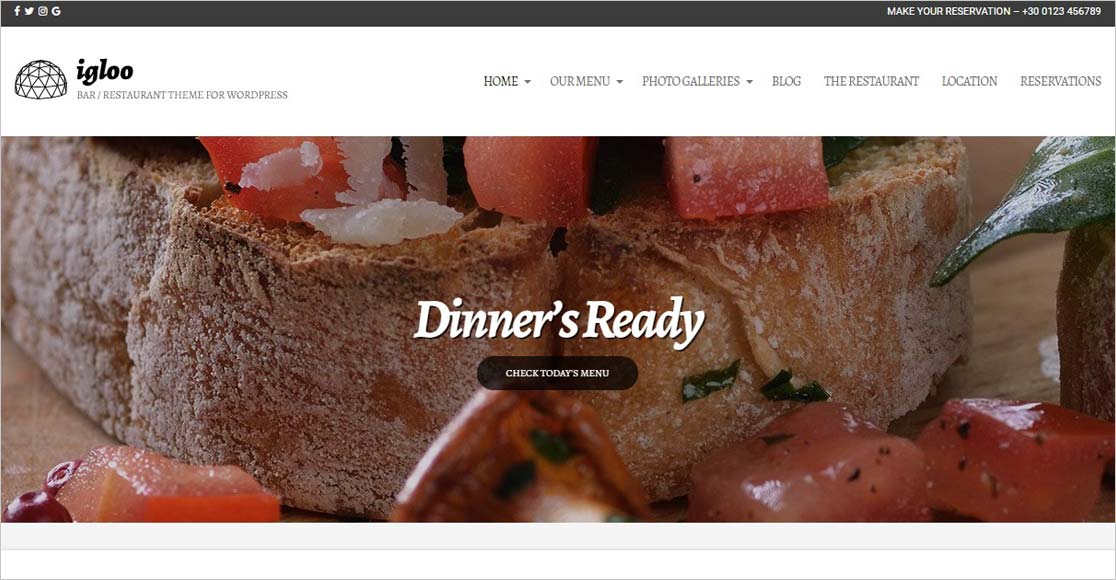 Igloo melhores temas de restaurante wordpress