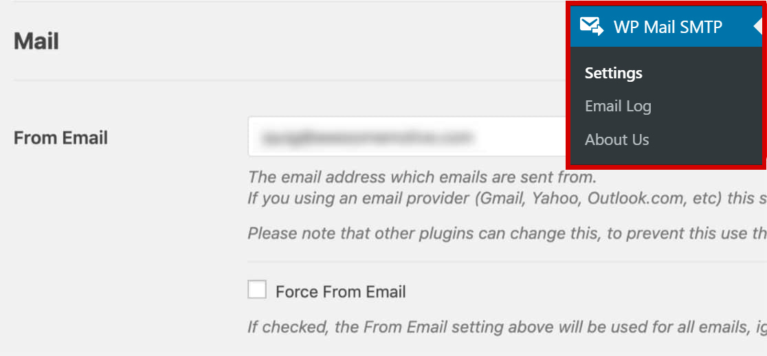 儀表板中的 wpmailsmtp 插件設置