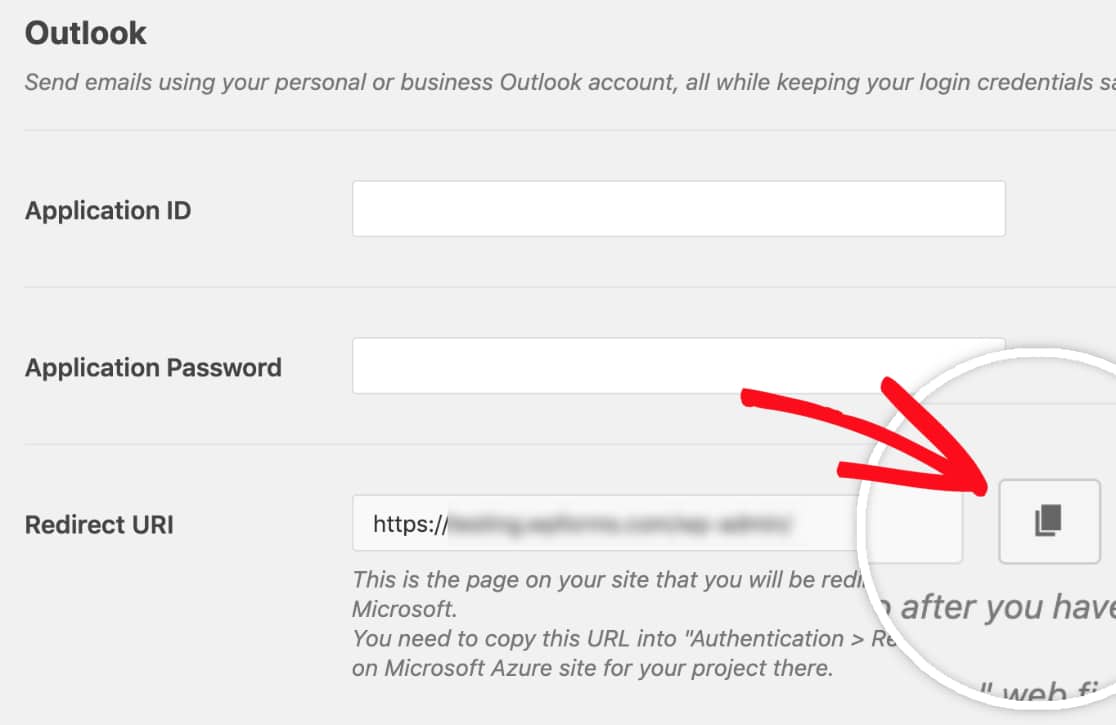 WP Mail SMTP ayarlarından Yönlendirme URI'sini kopyalayın