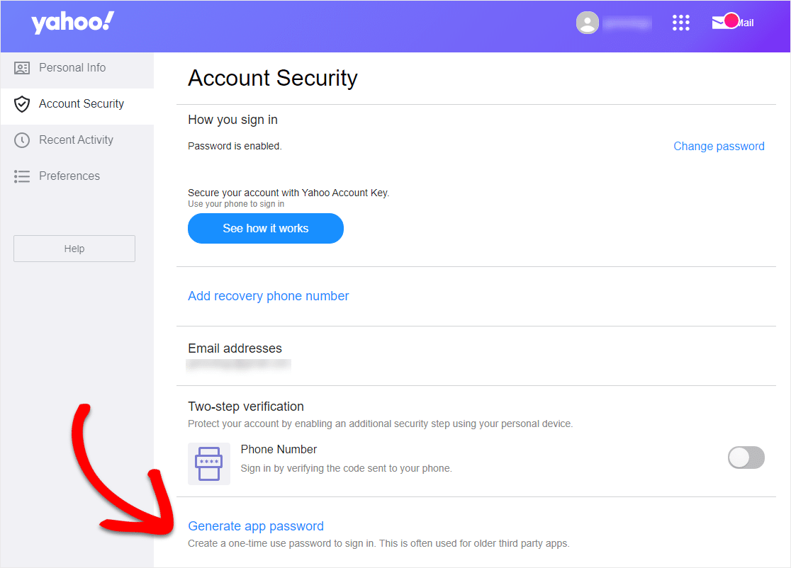 หน้าจอความปลอดภัยของบัญชี yahoo ถ้าแบบฟอร์มติดต่อ wordpress ไม่ส่งอีเมล