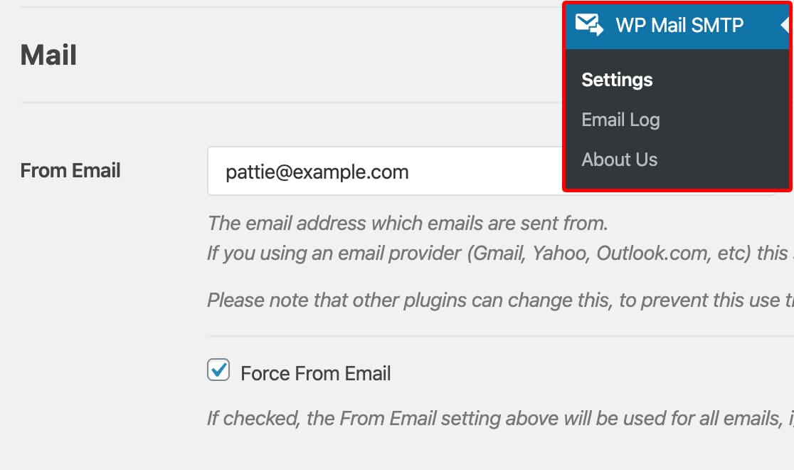 Ajustar desde correo electrónico en la configuración de WP Mail SMTP