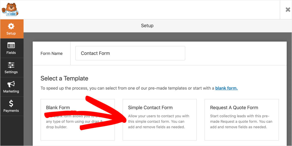 Szablon formularza kontaktowego WordPress