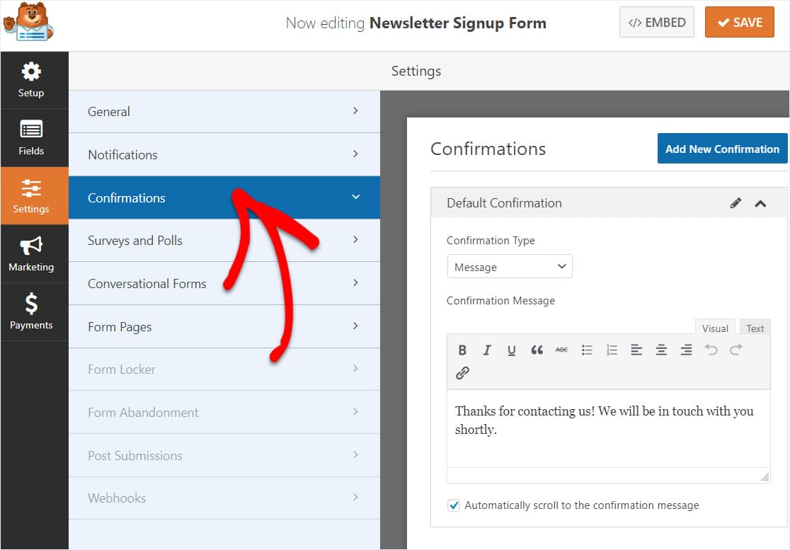 conferme per moduli wordpress aweber