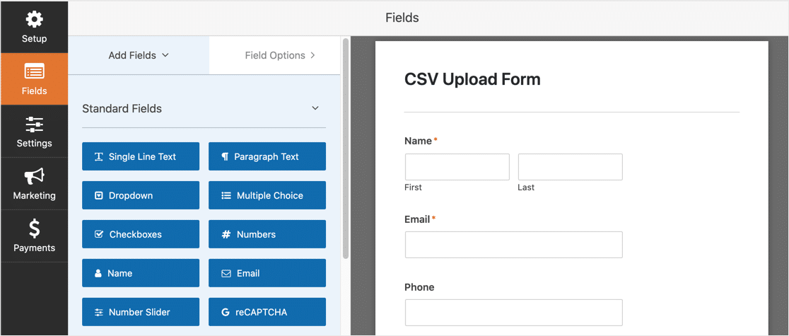 Szablon przesyłania formularza CSV