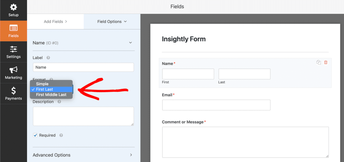 为 Insightly WordPress 表单自定义名称字段