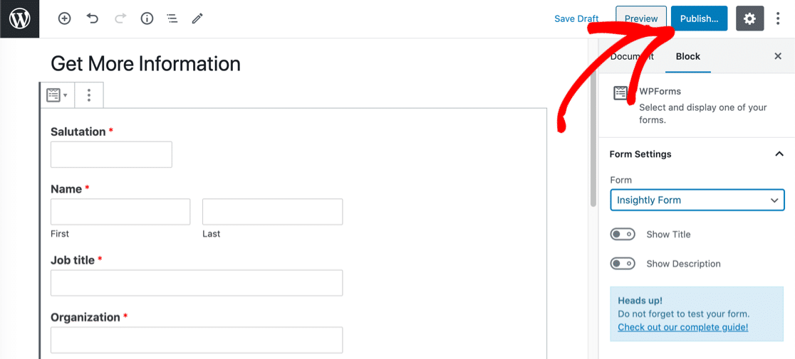 嵌入和发布 Insightly WordPress 表单