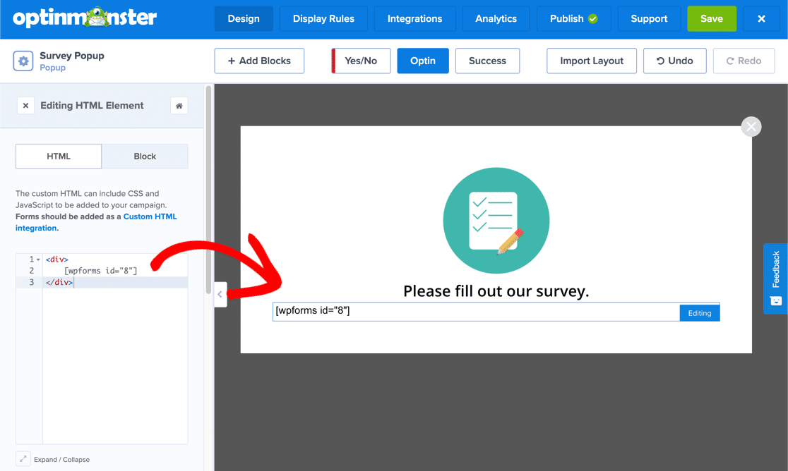 Wyskakująca ankieta WordPress formularz shortcode