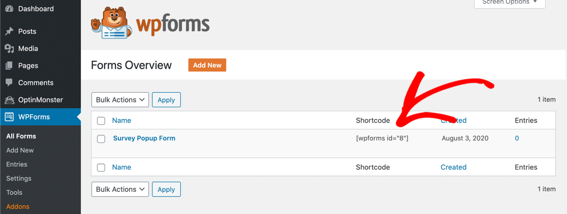 Wyskakujący formularz ankiety shortcode
