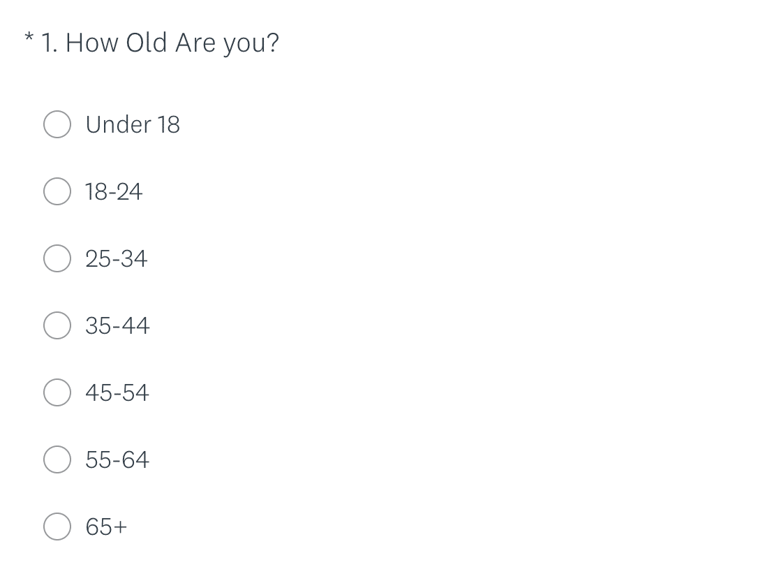 Exemplo de questionário para registrar a idade