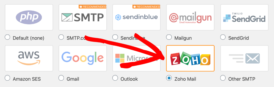 Seleccione Zoho Mail SMTP en WordPress