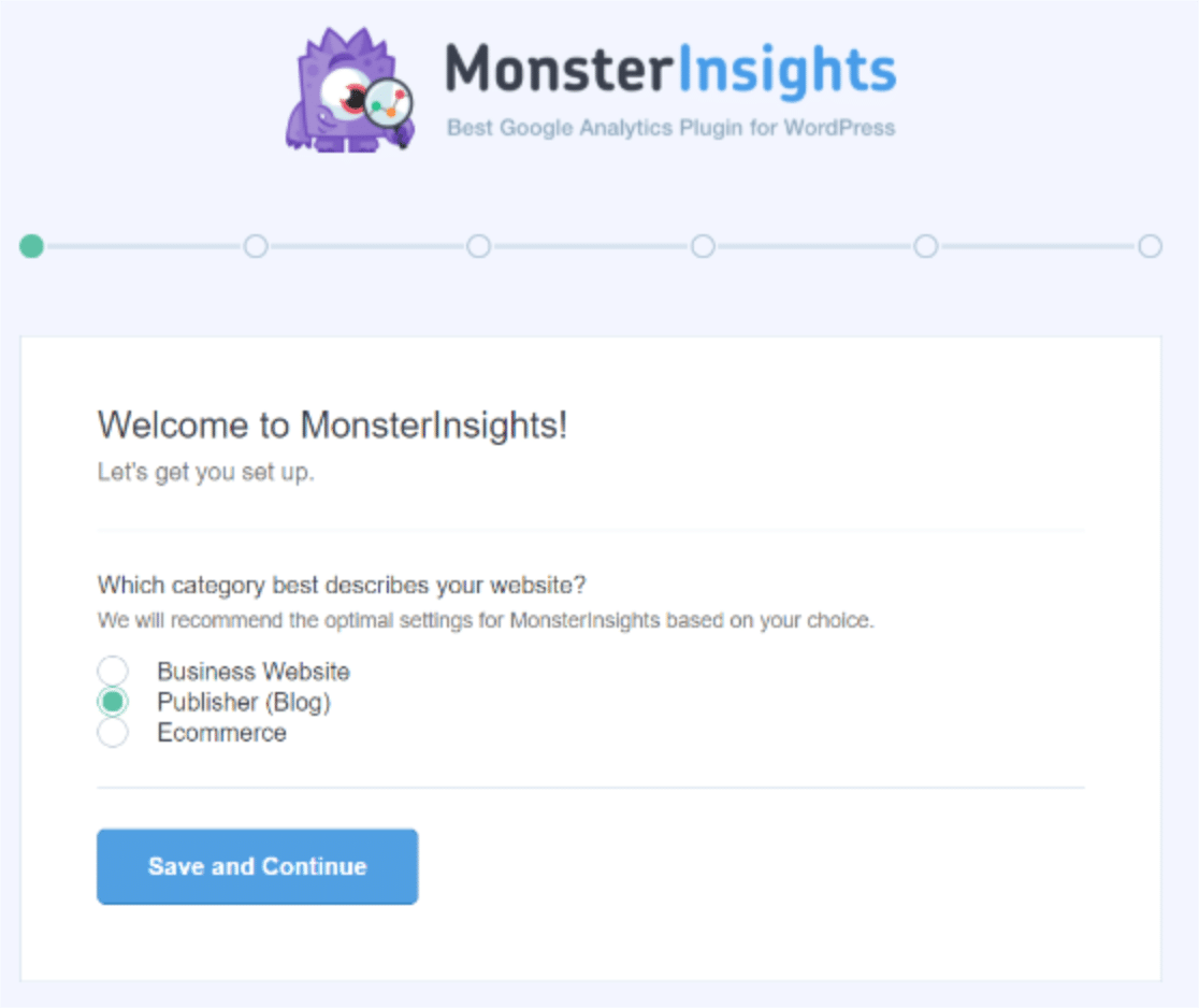 Configurazione guidata di MonsterInsights