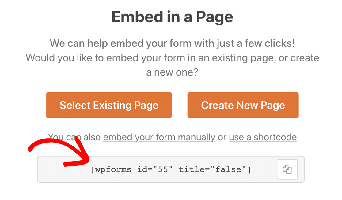 Kode pendek WPForms dalam modal Embed