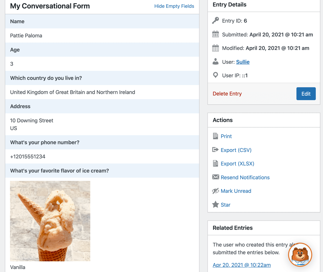 Entri formulir individu di WPForms