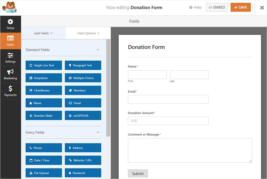 wpforms แบบฟอร์มการบริจาค เทมเพลต